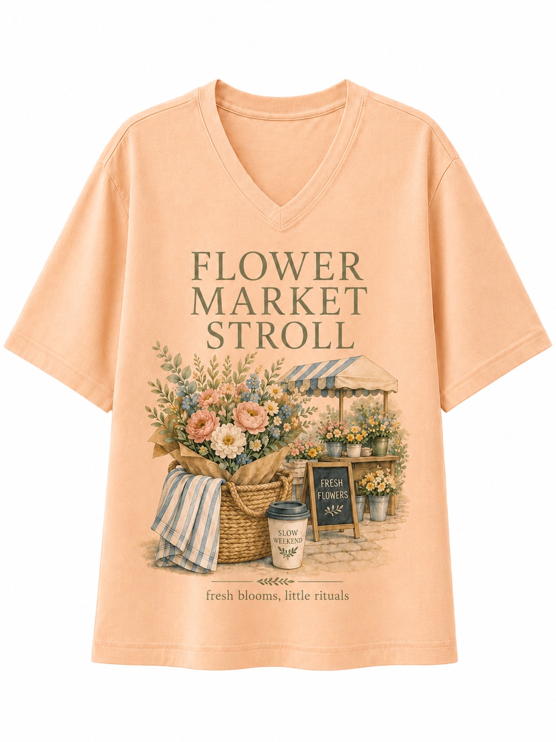 Flower Market Stroll V-Neck Tee