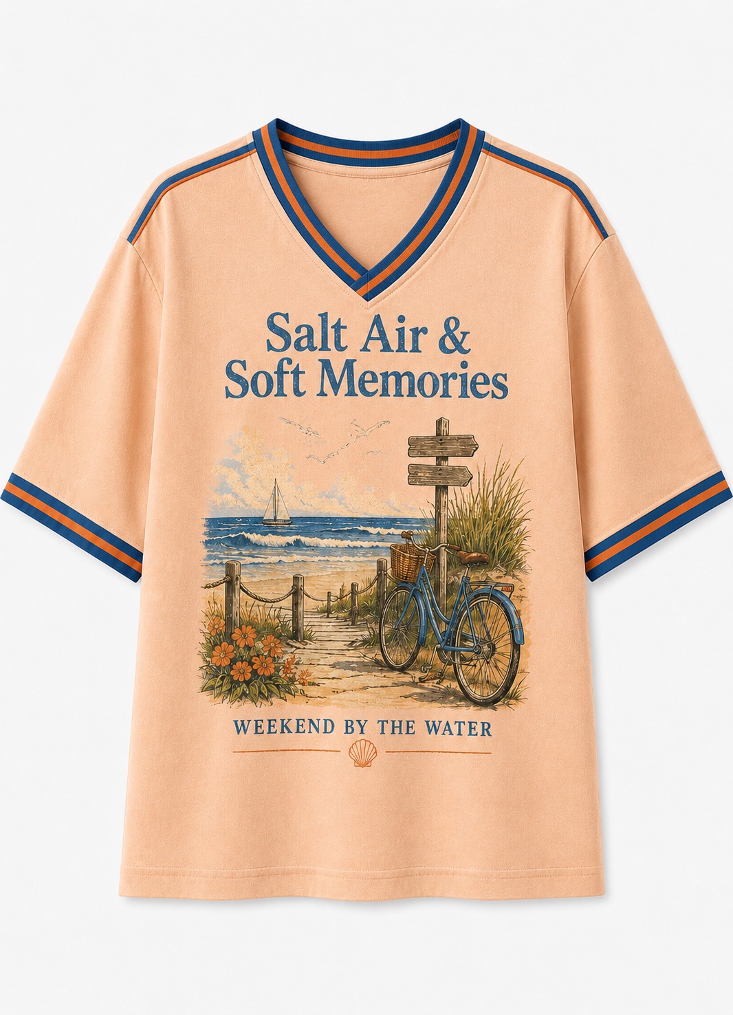 Salt Air & Soft Memories Seaside Bike V-Neck Tee