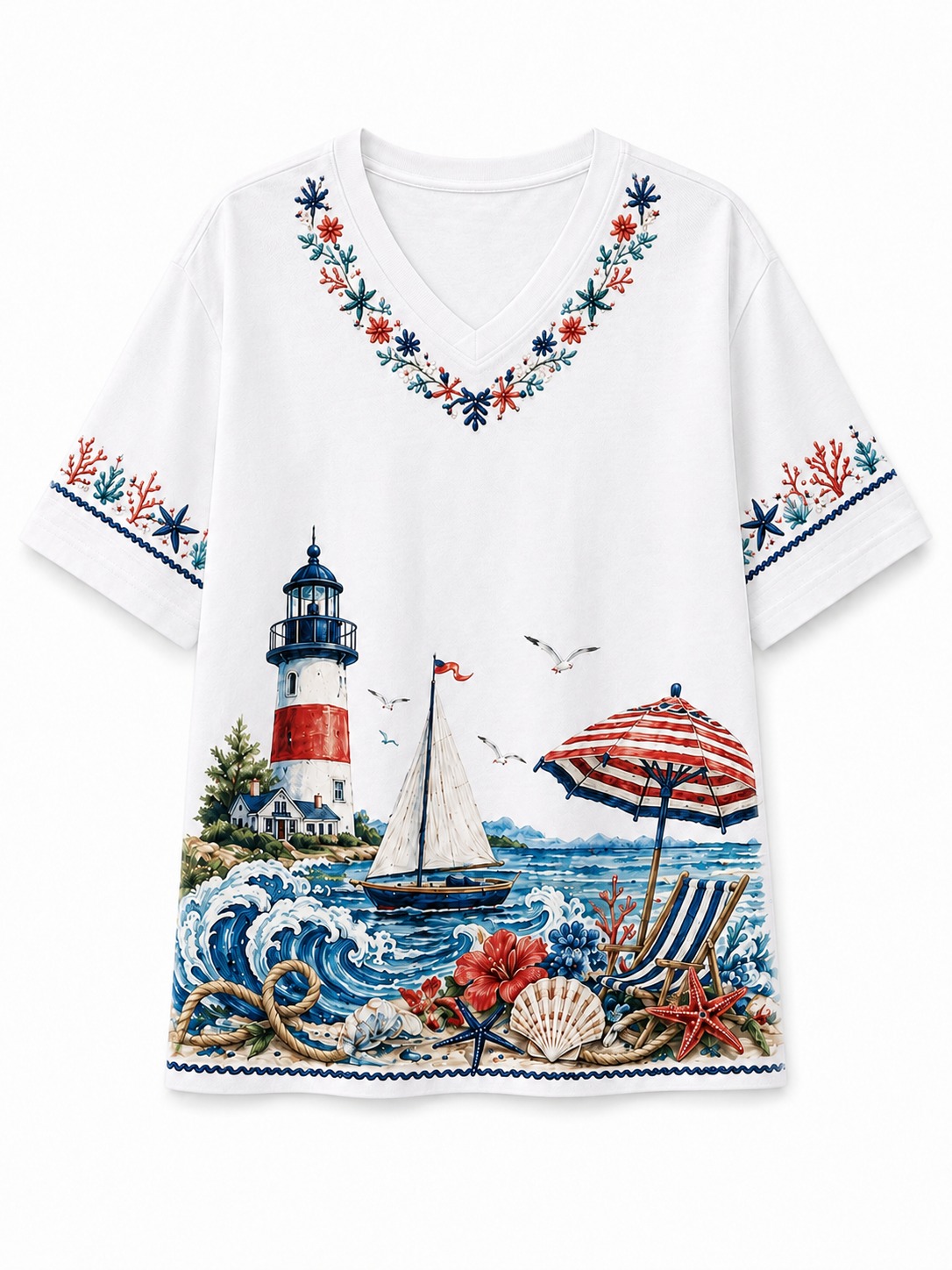 Lighthouse Vacation V-Neck Tee