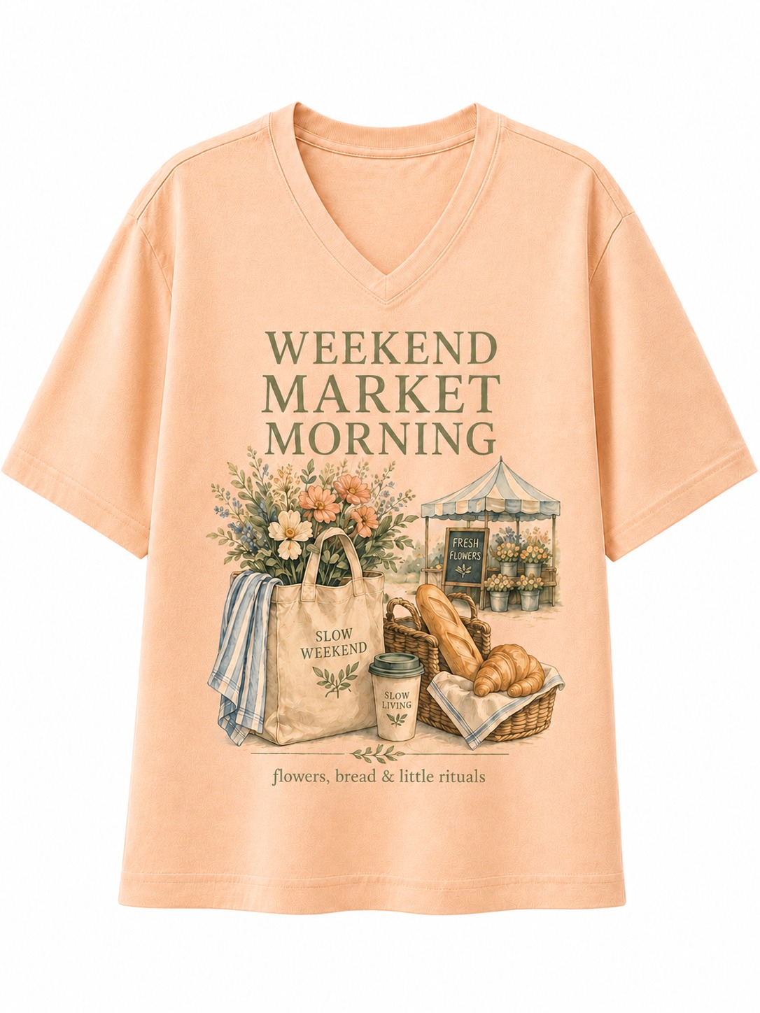 Weekend Market Morning V-Neck Tee