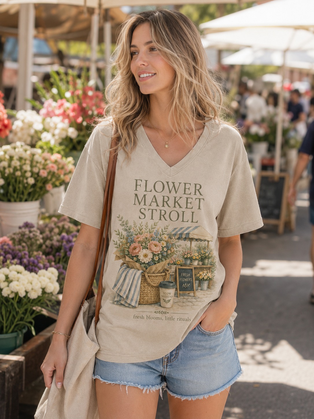 Flower Market Stroll V-Neck Tee