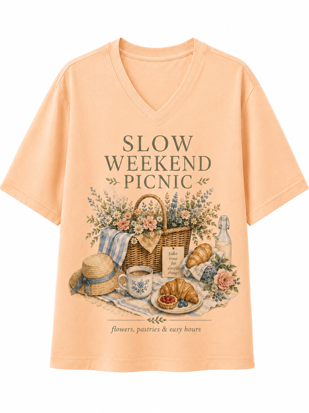Slow Weekend Picnic V-Neck Tee