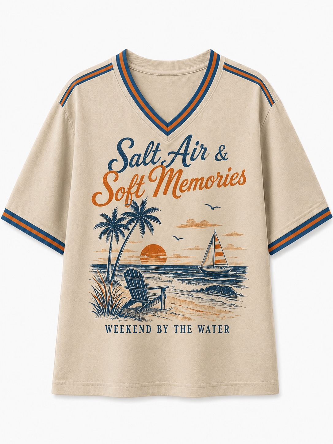 Salt Air & Soft Memories Coastal V-Neck Tee