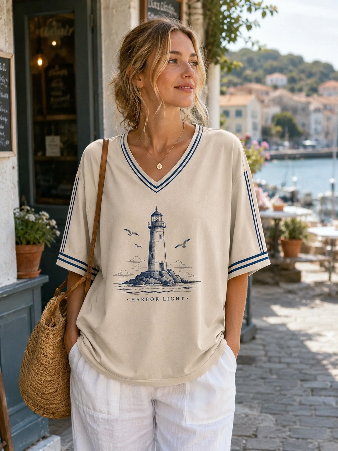 Harbor Light Coastal V-Neck Tee