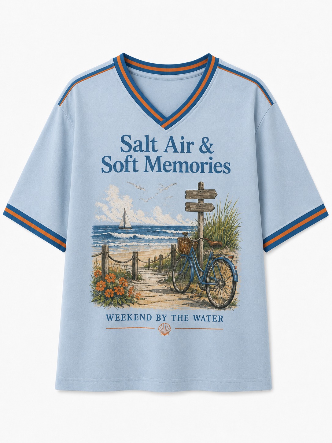 Salt Air & Soft Memories Seaside Bike V-Neck Tee