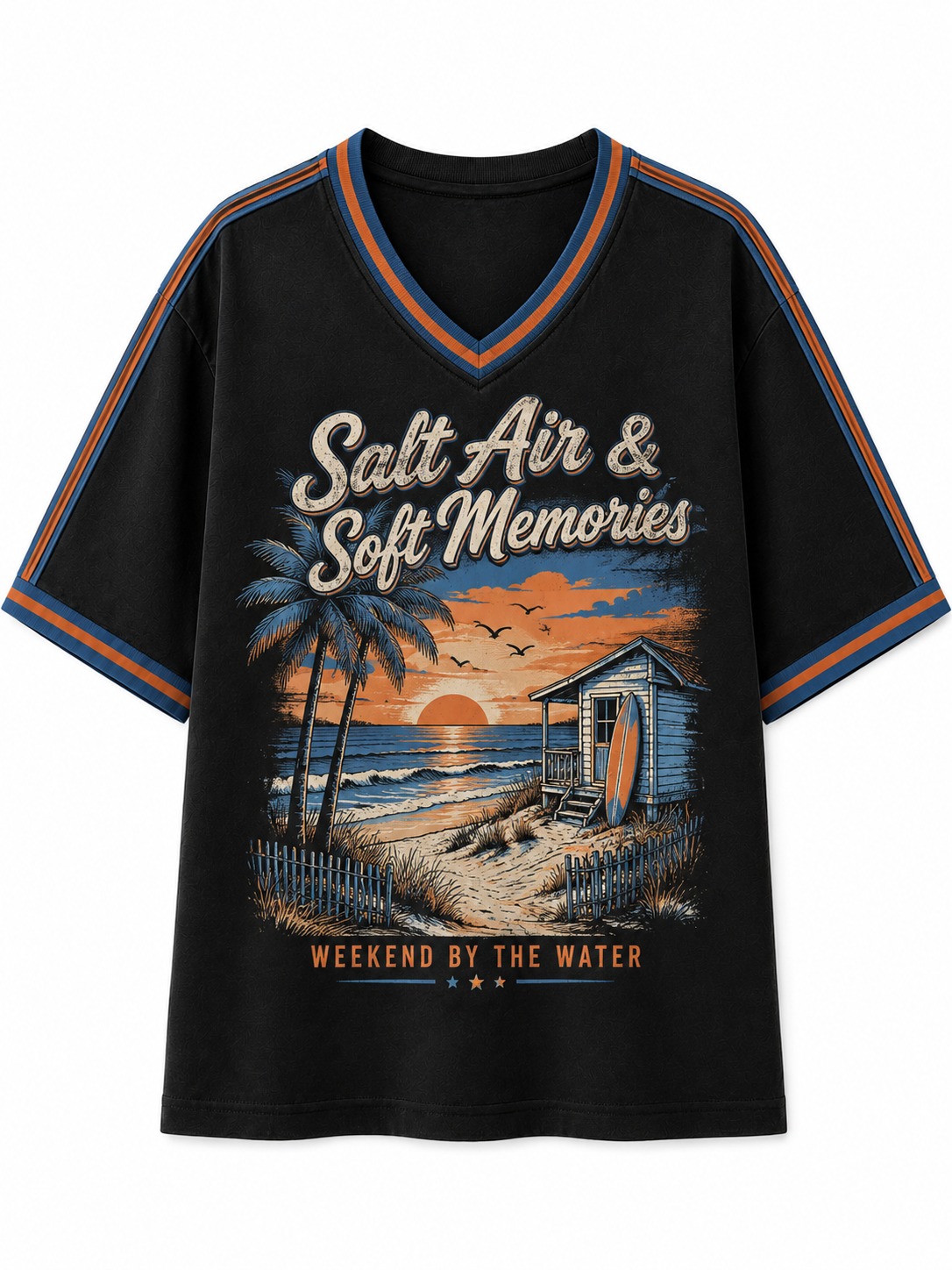 Salt Air & Soft Memories Sunset Shore V-Neck Tee