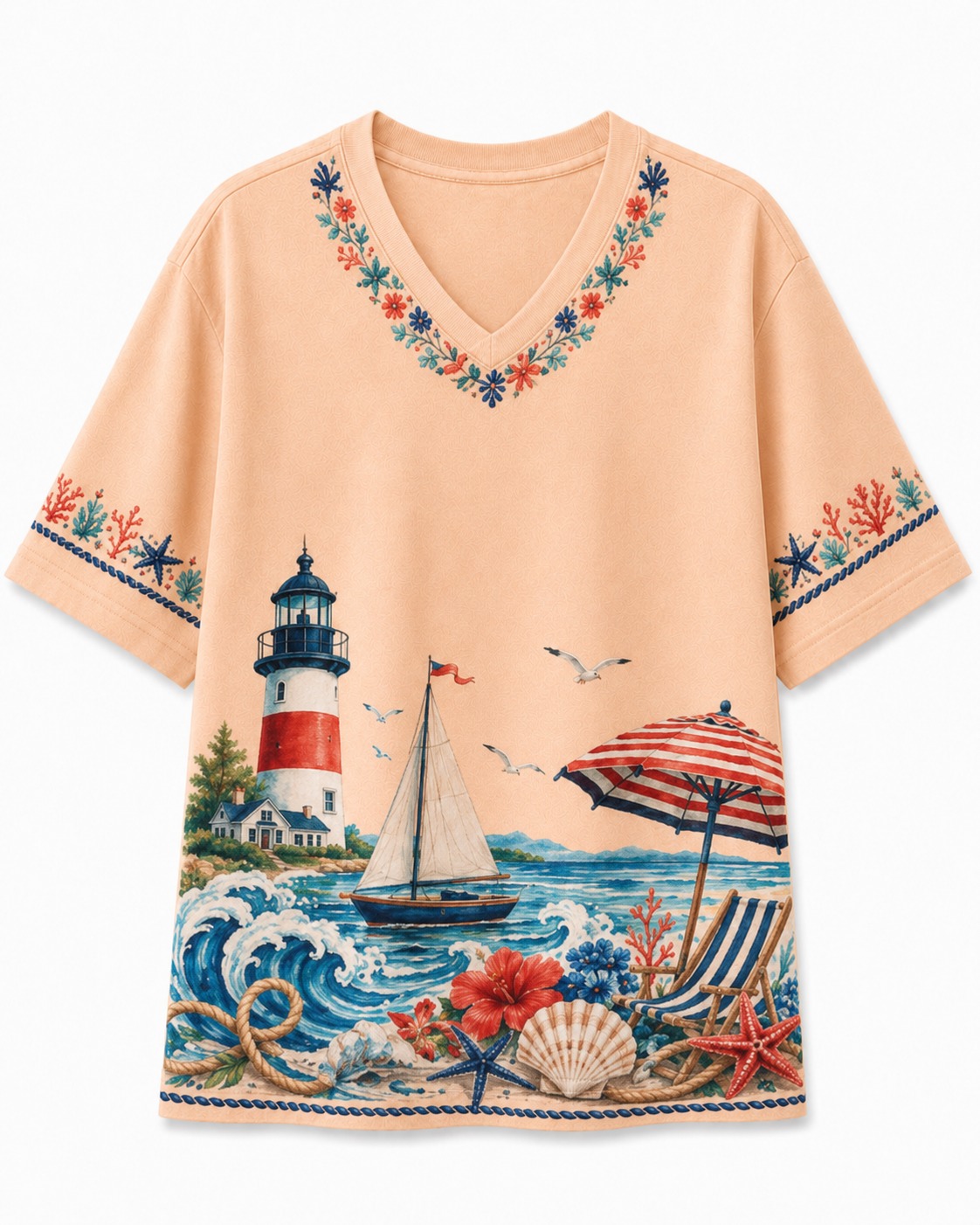Lighthouse Vacation V-Neck Tee