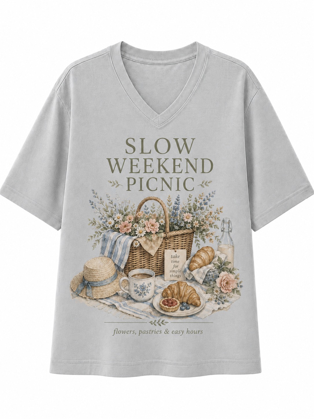 Slow Weekend Picnic V-Neck Tee