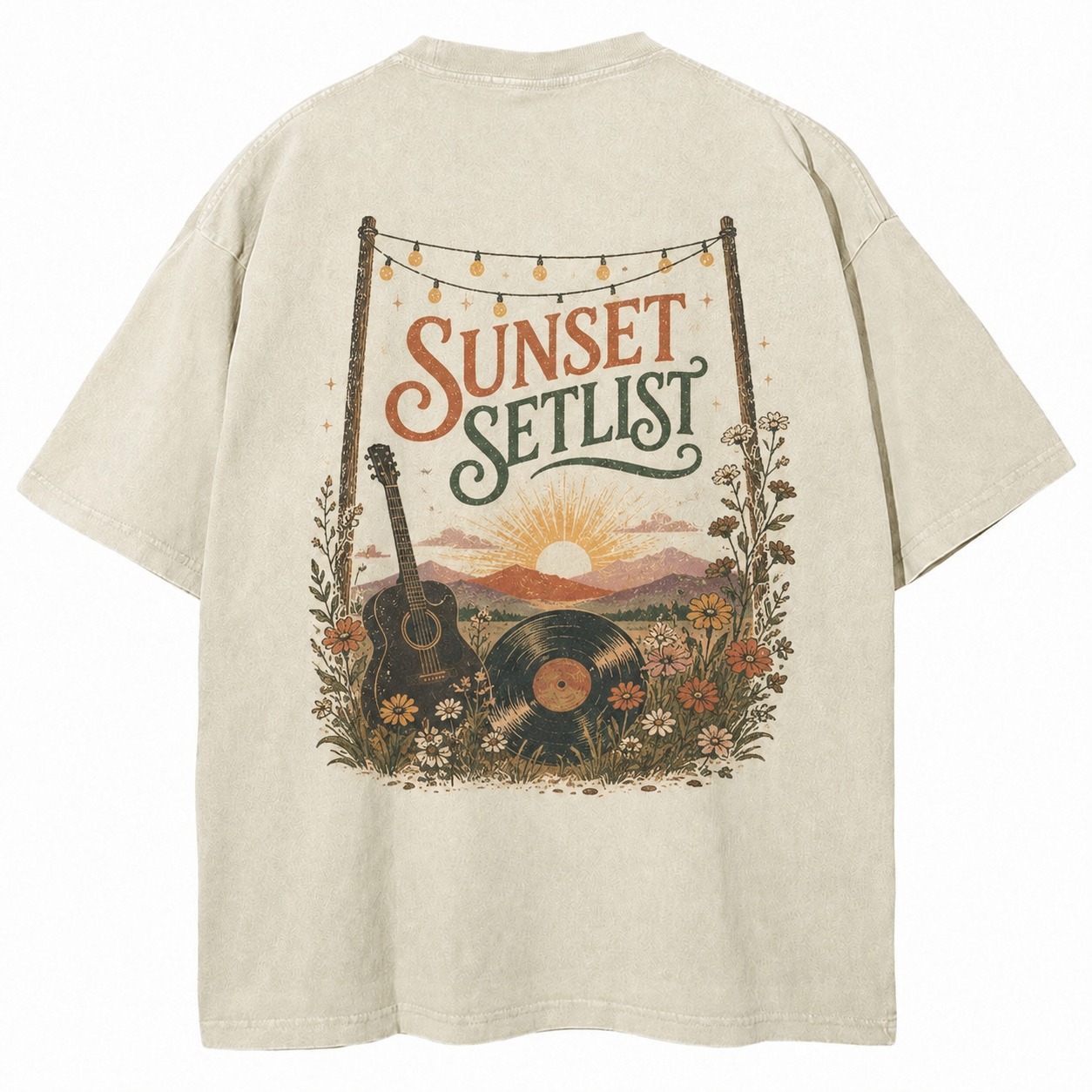 Sunset Setlist Music Graphic Washed Tee