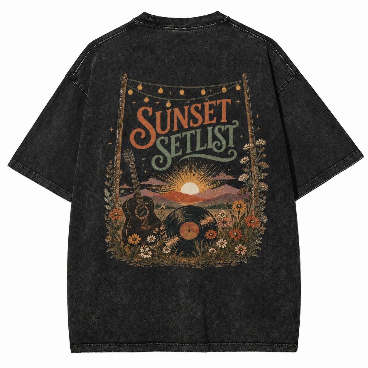 Sunset Setlist Music Graphic Washed Tee