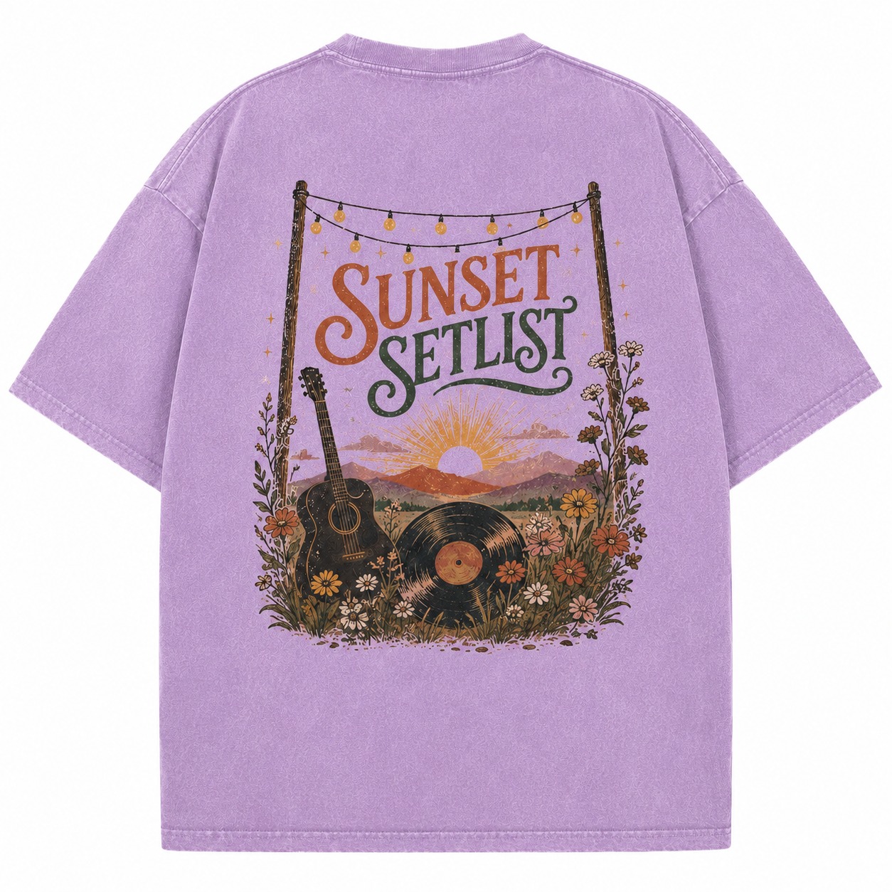 Sunset Setlist Music Graphic Washed Tee