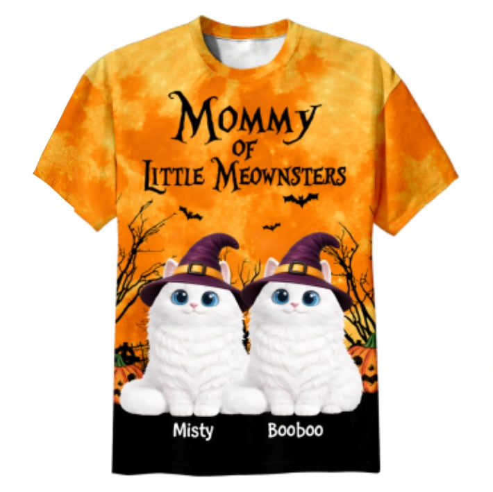 Halloween Theme Mommy Daddy Of The Meownsters Cats - Personalized Shirt - Halloween Gift For Cat Lovers