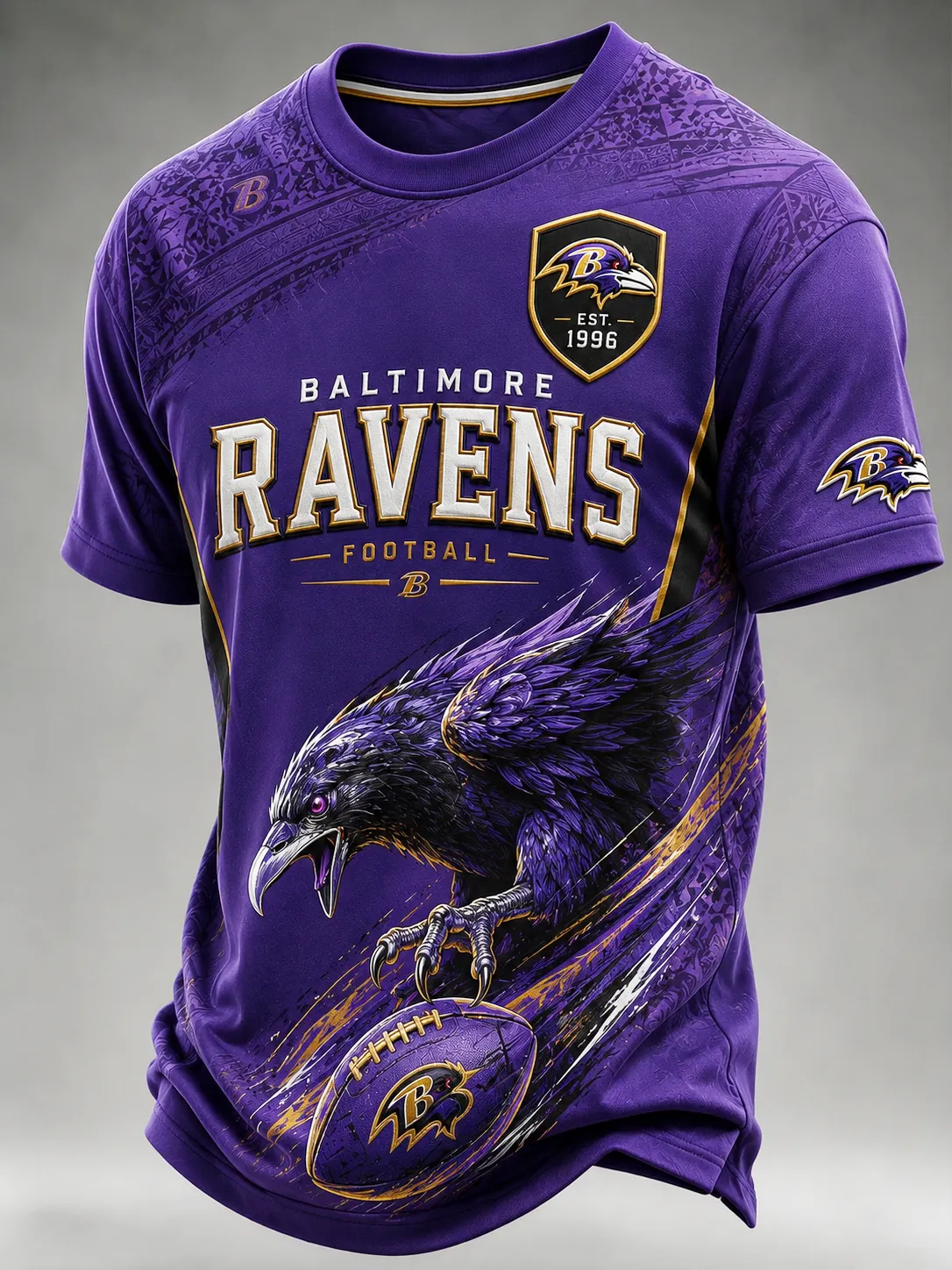 Men's Baltimore Ravens Established 1996 Flying Raven Graphic Football T‑Shirt