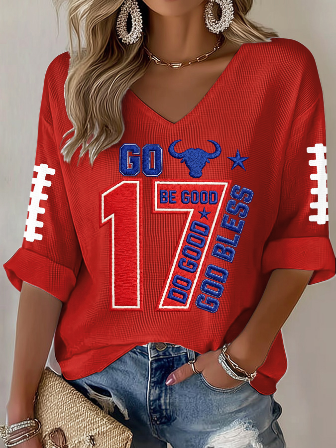 Women'S Football  Print Waffle  Top