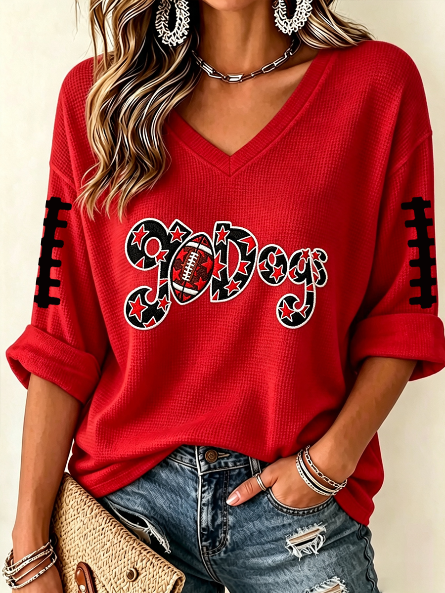 Women'S Football Print Waffle  Top