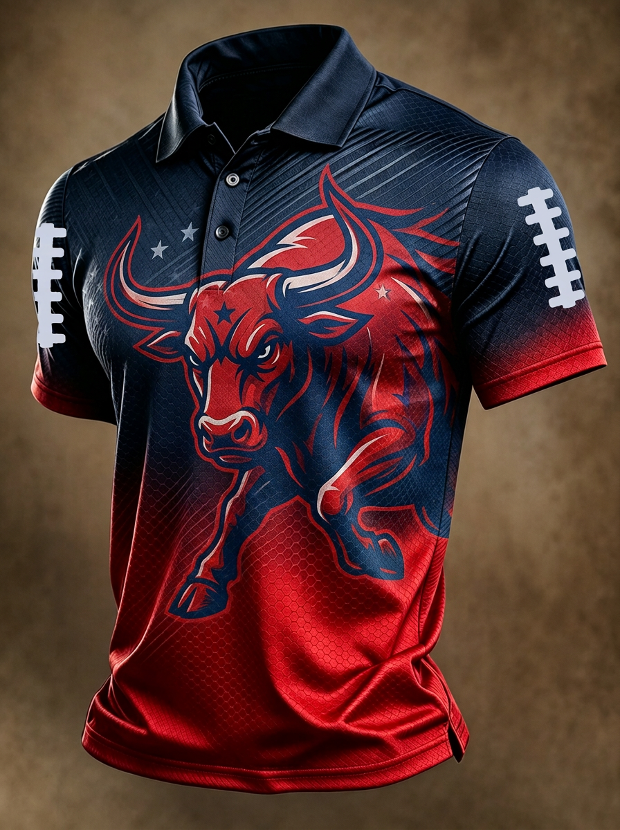 Men's Houston Texans Football Lover Red Bull Printed Polo Shirt