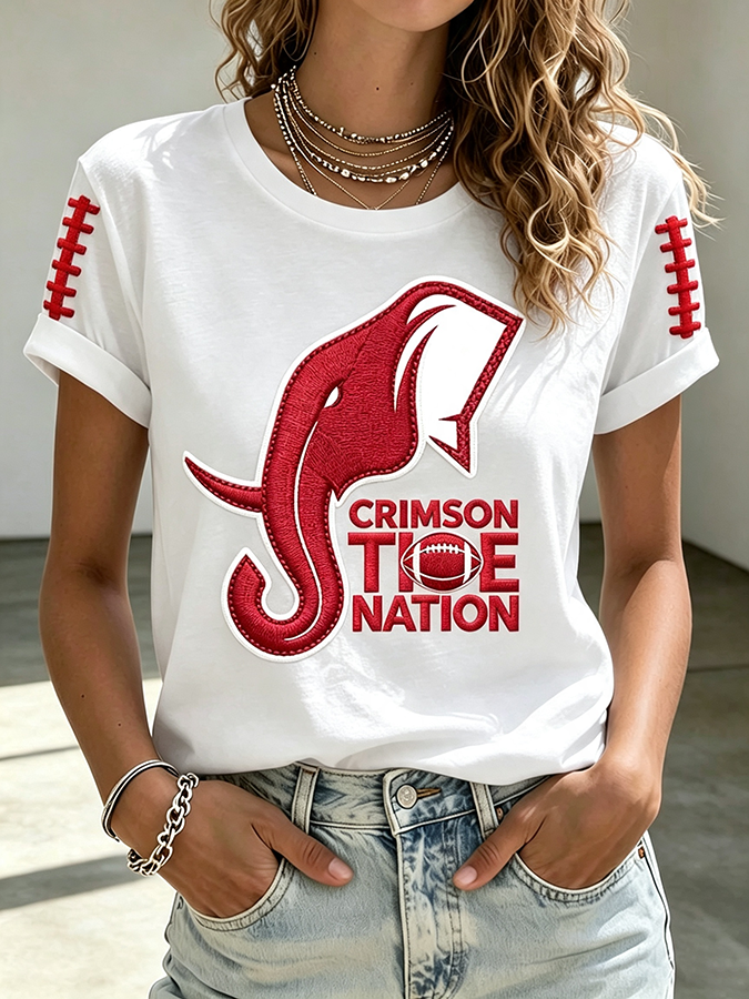 Women'S Rugby Printed Round Neck Short Sleeved T-Shirt