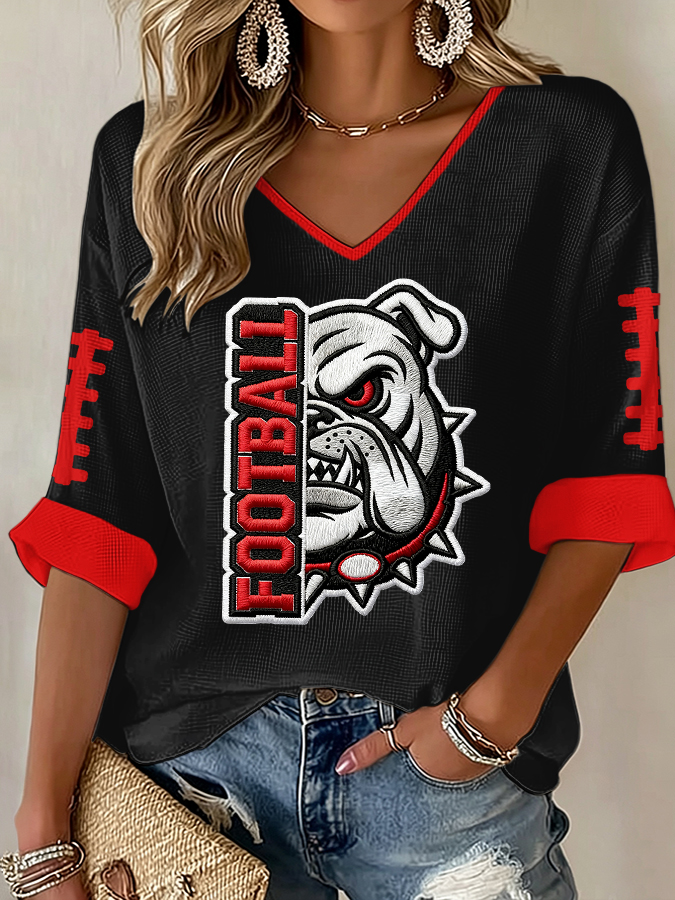 Women'S Football Print Waffle Top