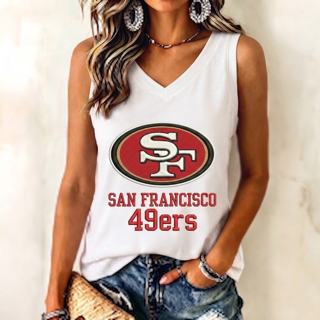 Women's San Francisco 49ers Team Logo Print V-Neck Sleeveless Football Fan Tank Top