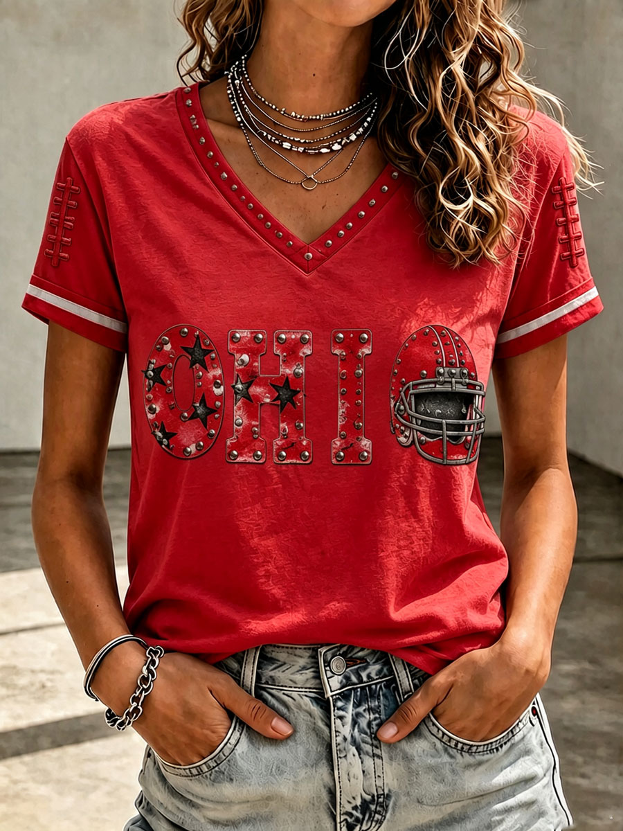 Women's Football Print V-Neck T-Shirt