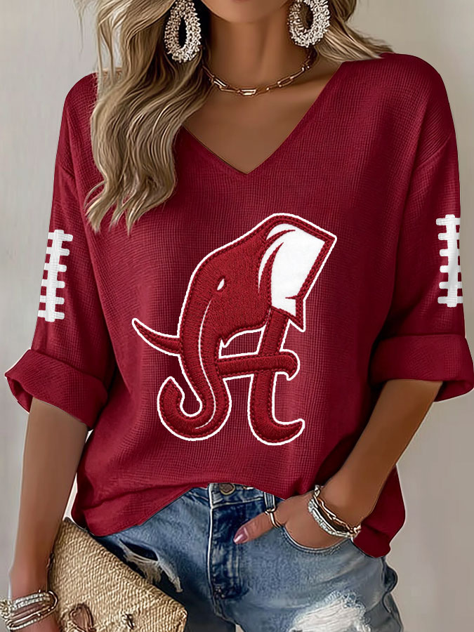 Women'S Football Print Waffle  Top
