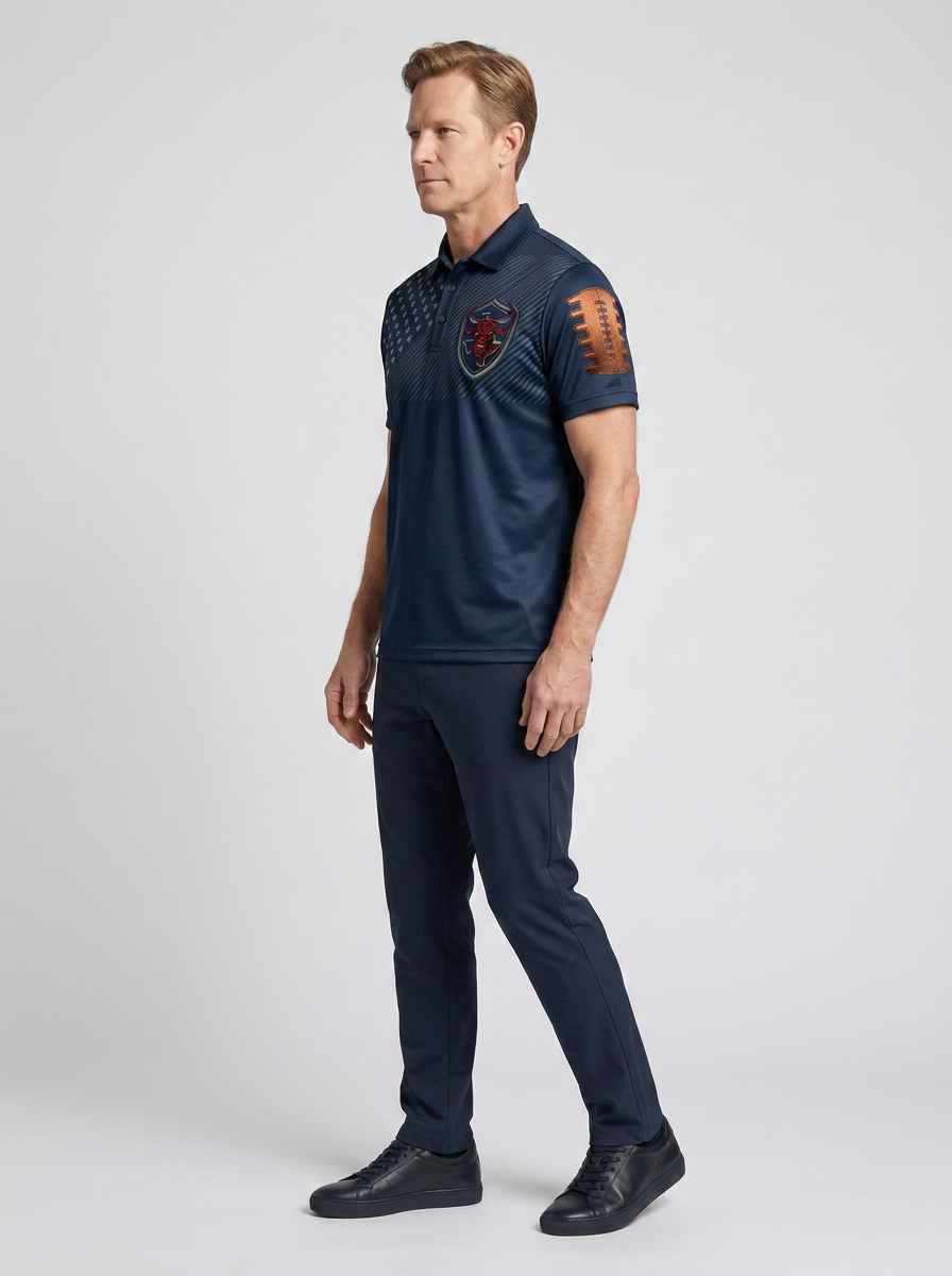 Men's Houston Texans Football Bull Shield Flag Printed Polo Shirt