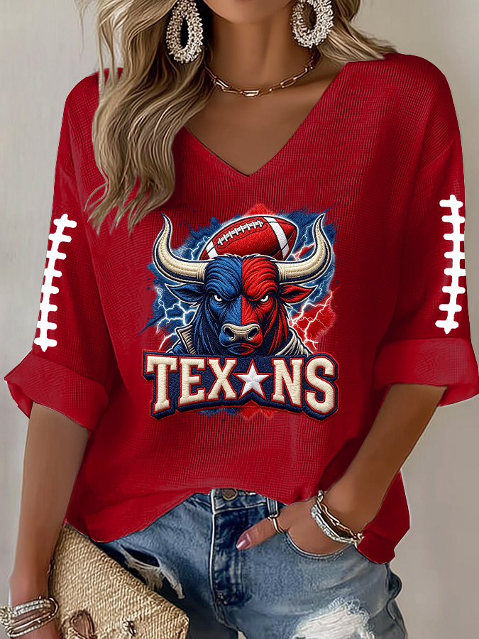 Women'S Football Print Waffle  Top