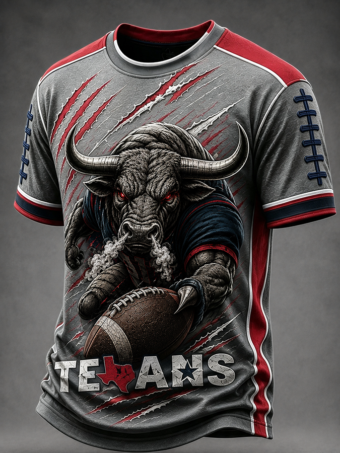 Men'S Rugby Printed Round Neck T-Shirt
