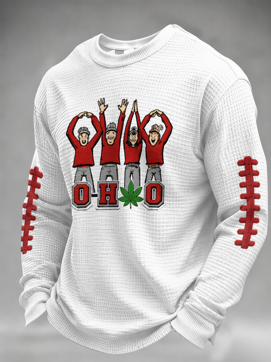Men's University Football Fan Casual Waffle Long Sleeved Shirt