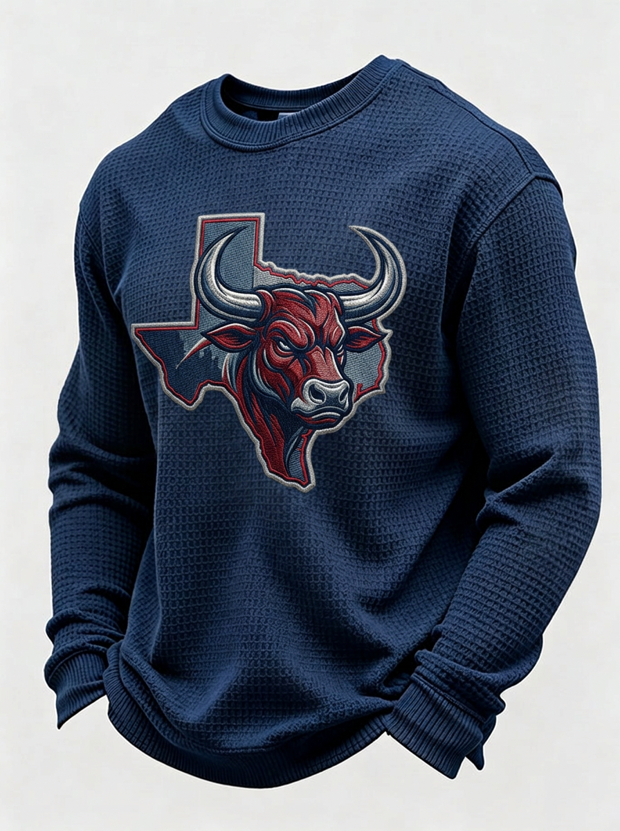 Men's Houston Texans Football Bull Texas Map Printed T-shirt