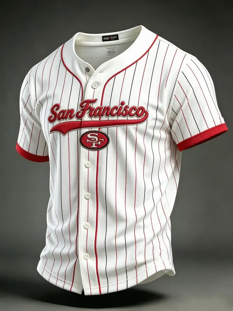 Men's San Francisco 49ers Pinstripe Full Button Baseball Style Football Fan Jersey Shirt