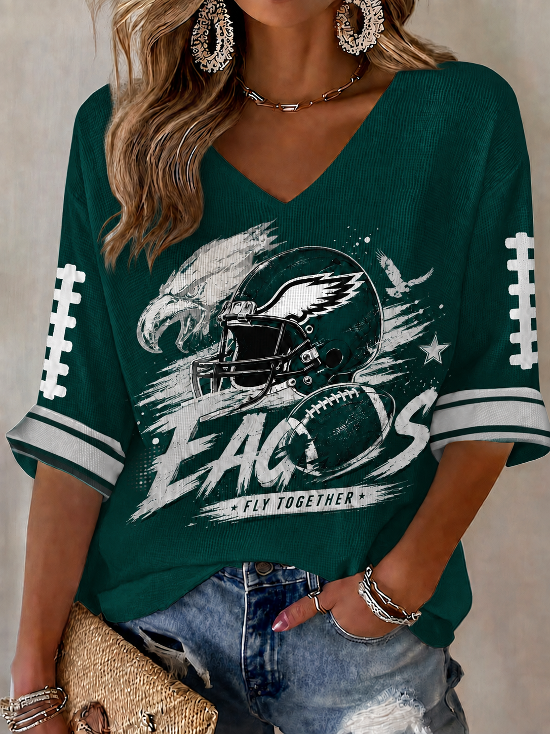 Women'S Football  Print Waffle  Top