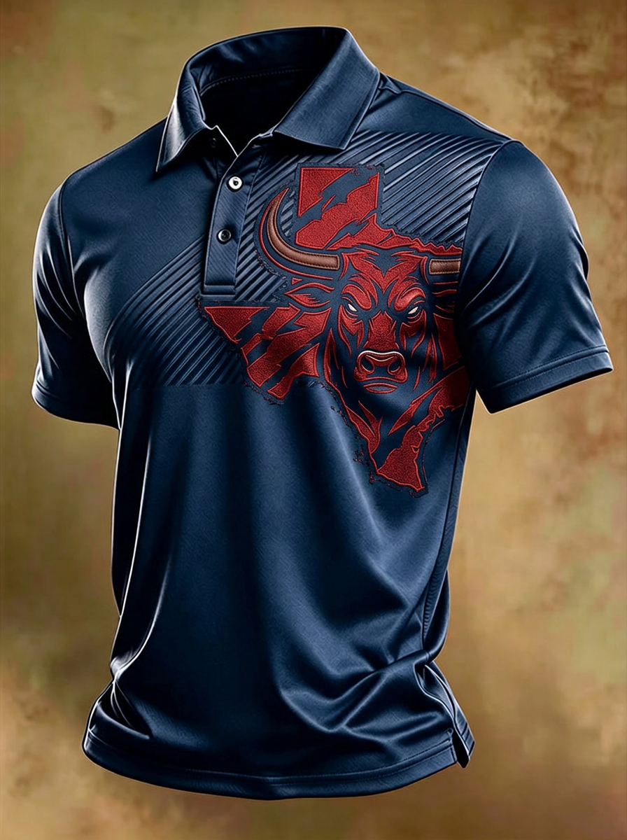 Men's Houston Texans Football Bull Texas Map Printed Polo Shirt