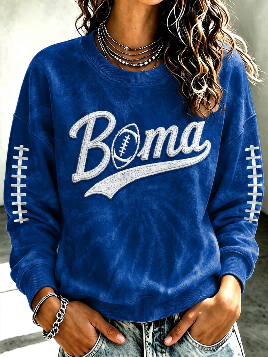 Women'S Retro Football Round Neck Sports Shirt