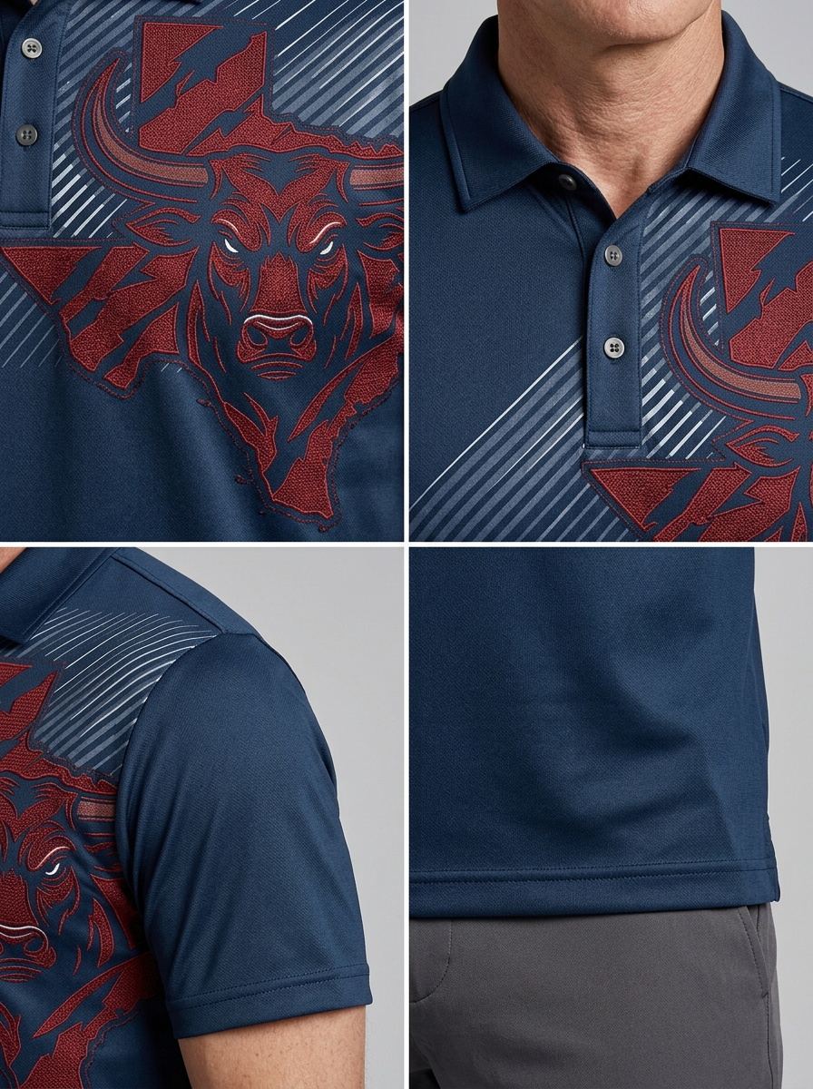 Men's Houston Texans Football Bull Texas Map Printed Polo Shirt