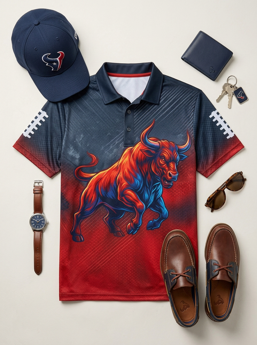 Men's Houston Texans Football Bull Printed Polo Shirt