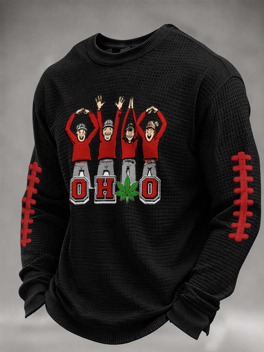 Men's University Football Fan Casual Waffle Long Sleeved Shirt