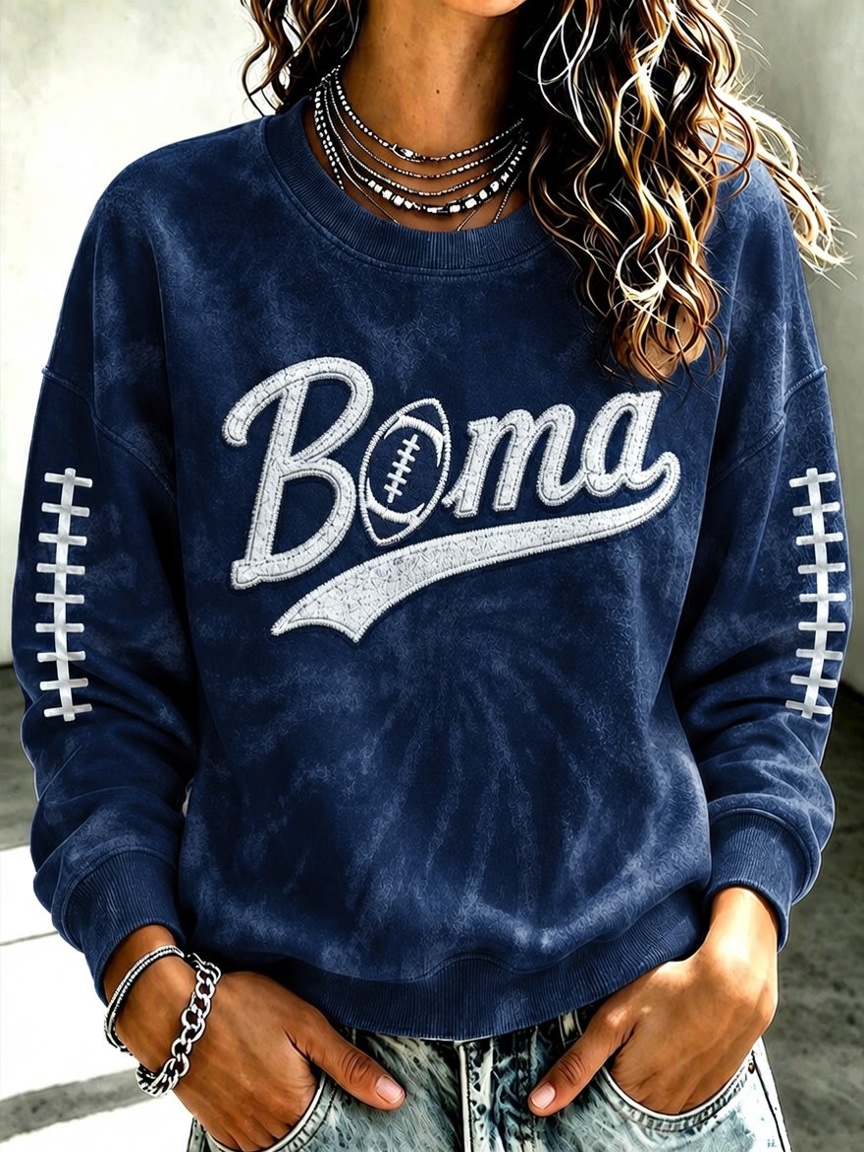 Women'S Retro Football Round Neck Sports Shirt