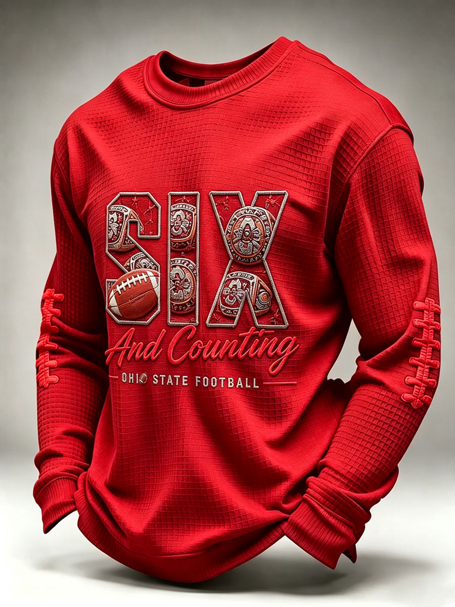 Men's University Football Fan Casual Waffle Long Sleeved Shirt