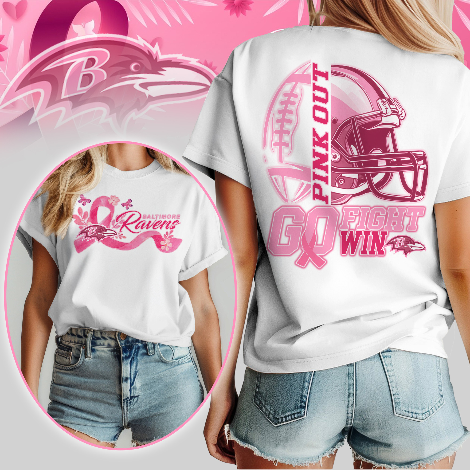 Baltimore Ravens | Premium Tackle Breast Cancer Women's Shirt TD