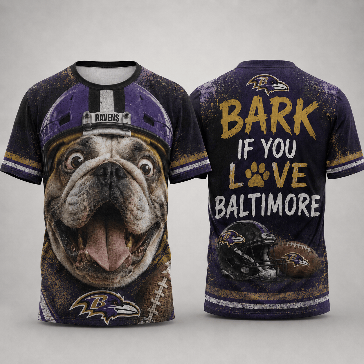 Baltimore Ravens | Premium NFL Funny 3D T-Shirt For Football Fans And Bulldog Lovers BK