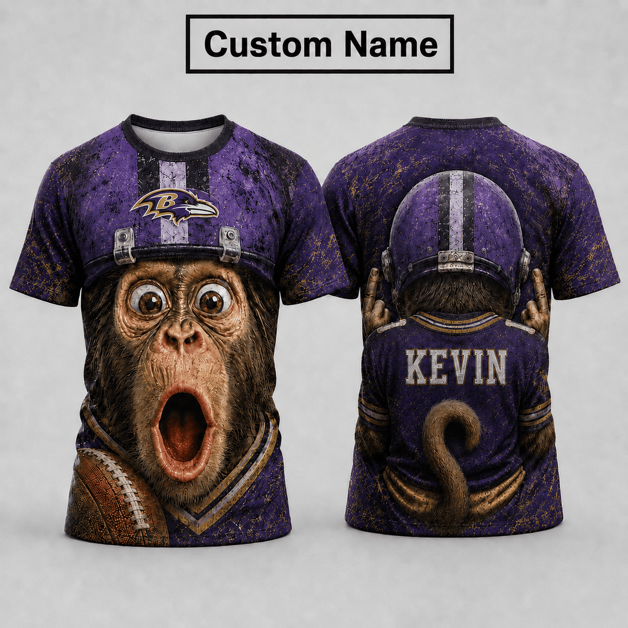 Baltimore Ravens | Premium NFL Custom Name Football Fan 3D T-Shirt For Sports Lovers Loving Funny Monkey Graphics BK