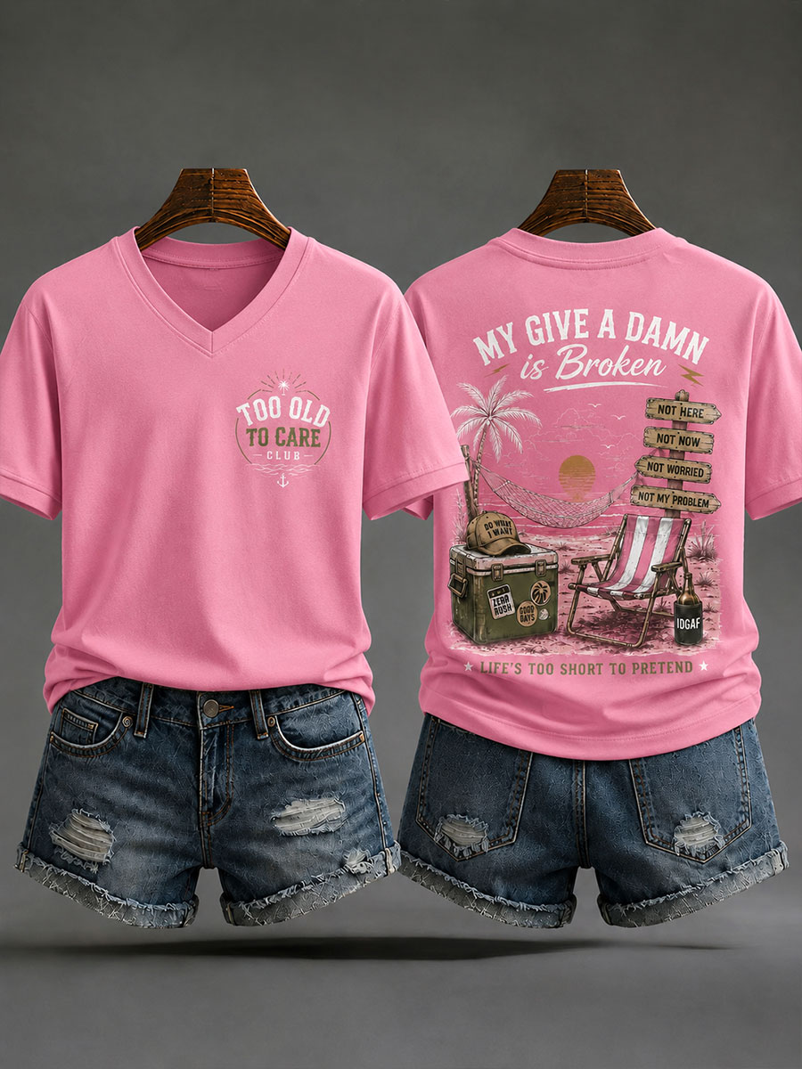 Women's 'Too Old to Care Club' V-Neck T-Shirts