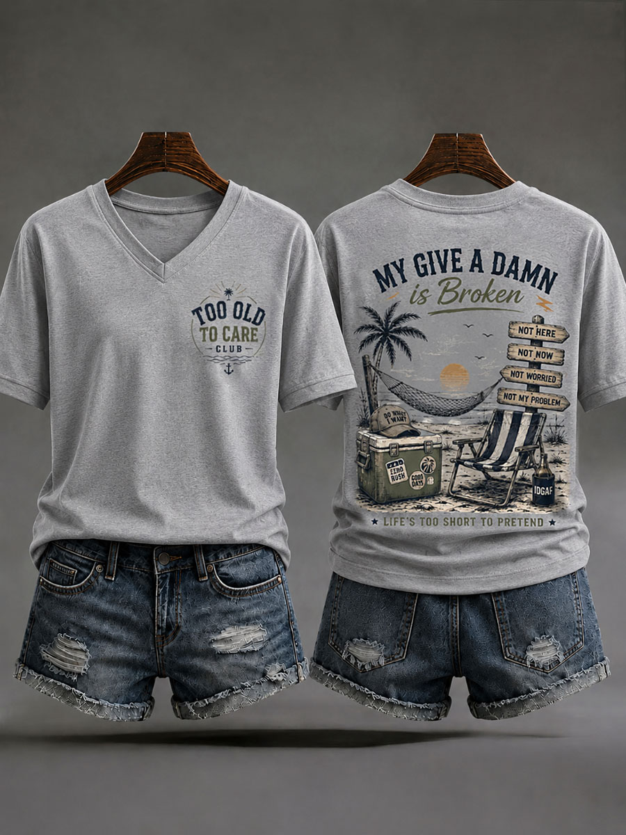 Women's 'Too Old to Care Club' V-Neck T-Shirts