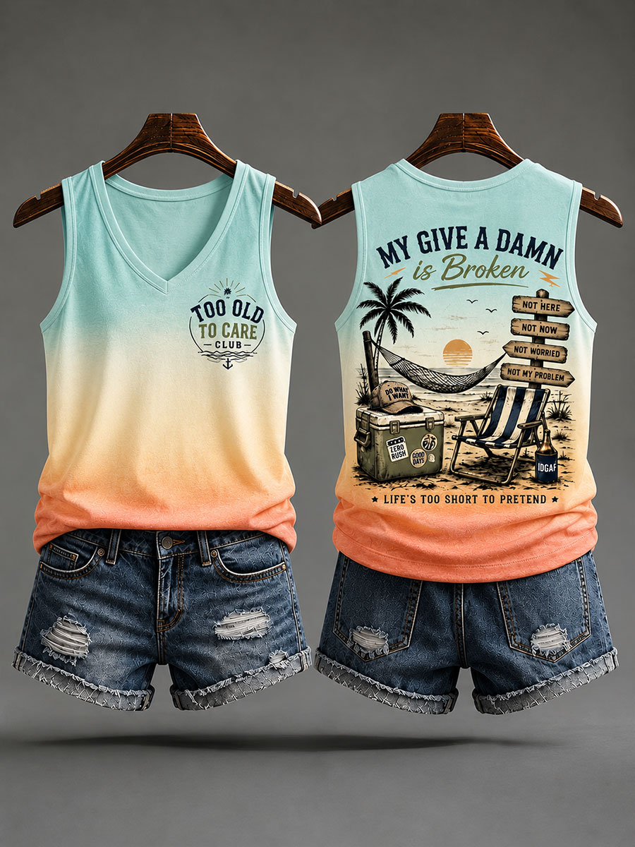 Women's "too old to care club" V-neck vests