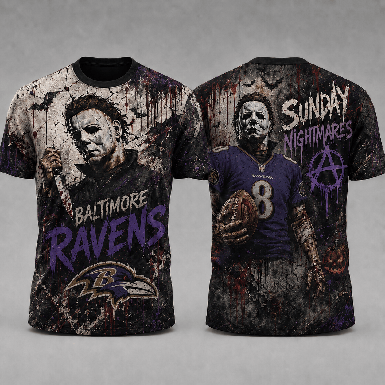 Baltimore Ravens | Premium NFL Michael Myers Sunday Nightmares 3D T-Shirt For Horror Football Fans BK