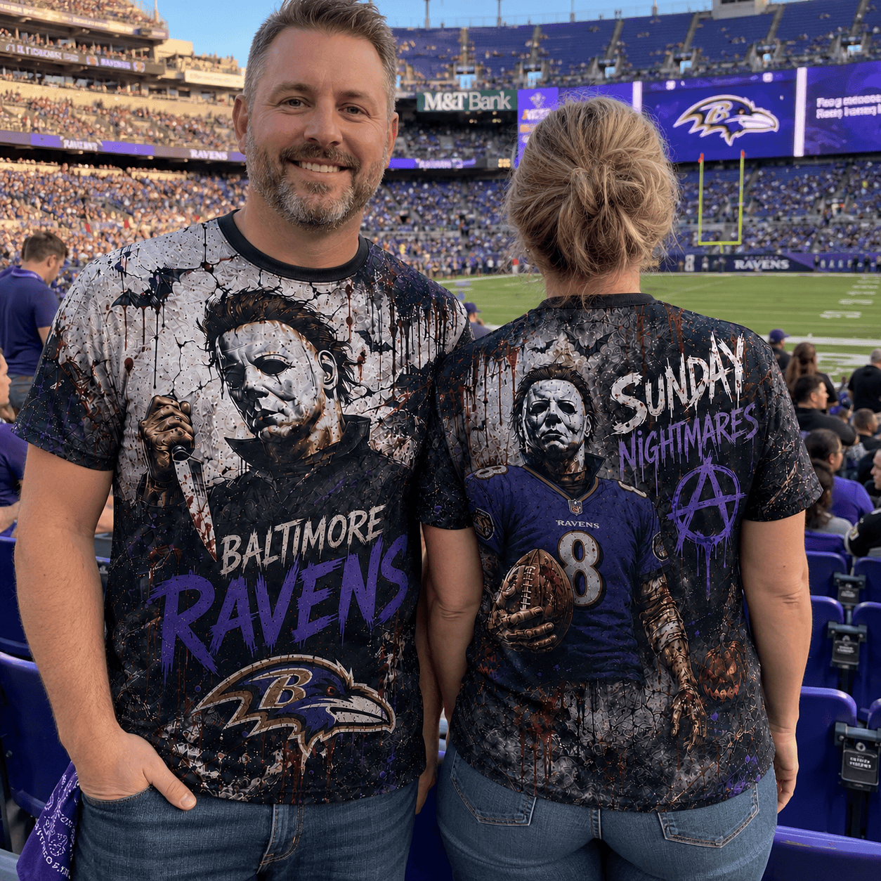 Baltimore Ravens | Premium NFL Michael Myers Sunday Nightmares 3D T-Shirt For Horror Football Fans BK
