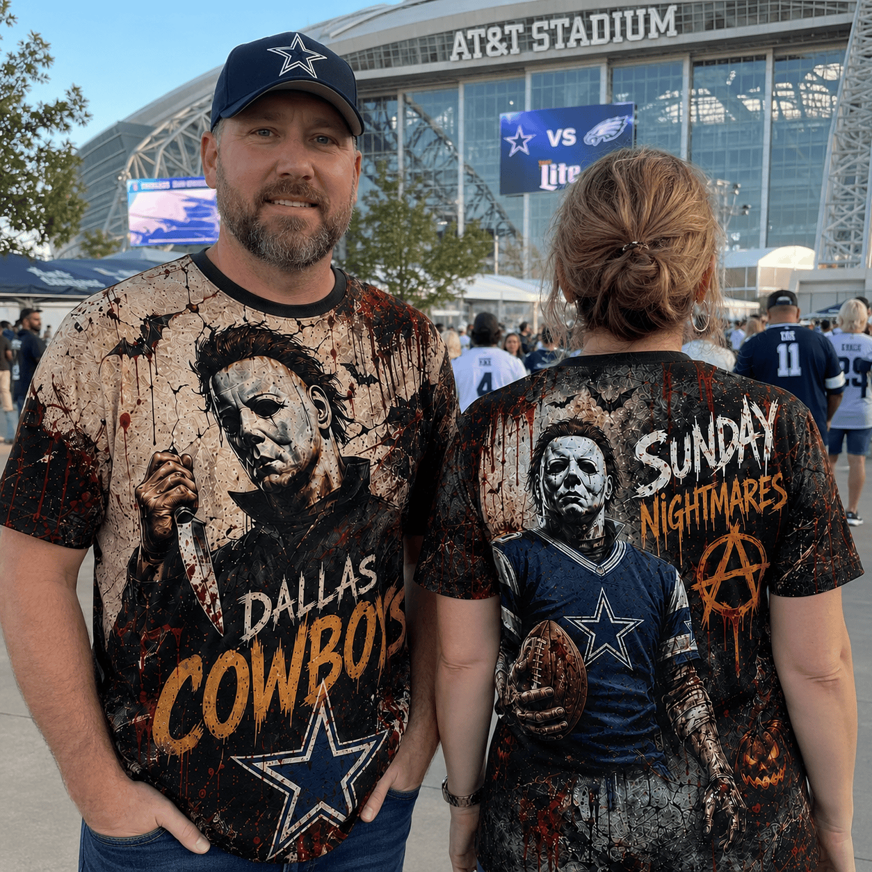 Dallas Cowboys | Premium NFL Michael Myers Sunday Nightmares 3D T-Shirt For Horror Football Fans BK