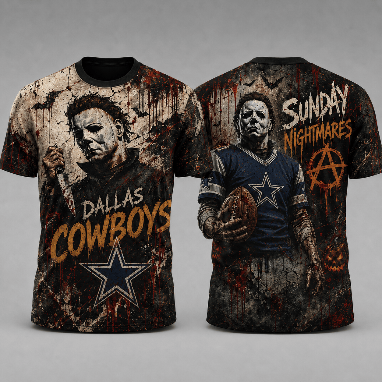 Dallas Cowboys | Premium NFL Michael Myers Sunday Nightmares 3D T-Shirt For Horror Football Fans BK