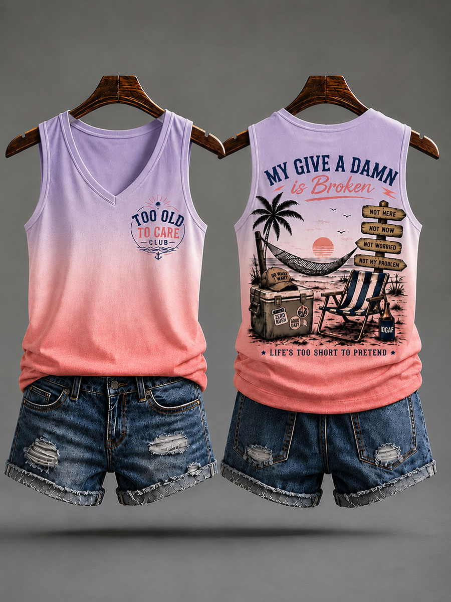 Women's "too old to care club" V-neck vests